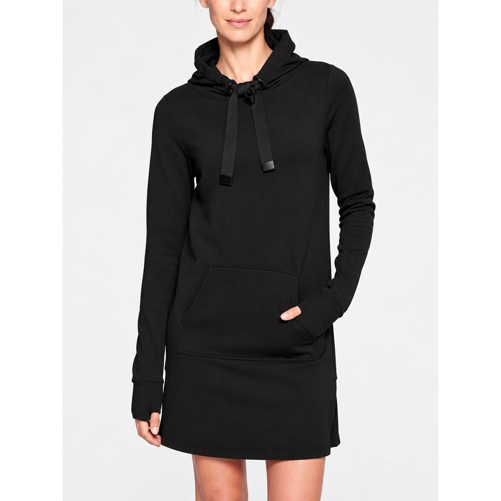 Athleta Medium Surrey Hills Sweatshirt Dress Black Hoodie Snap Side Long Sleeve